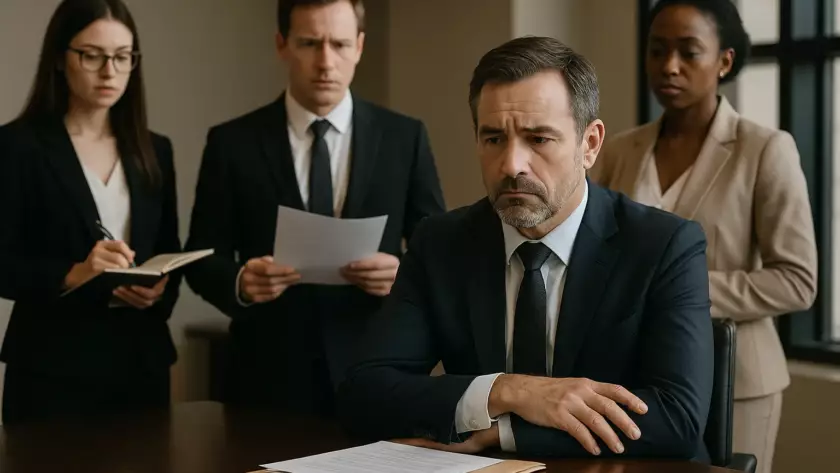 Quatre professionnels en réunion dans un bureau moderne, discutant d’un litige entre associés, image illustrant une sanction pour non-respect d’un pacte d’associés.