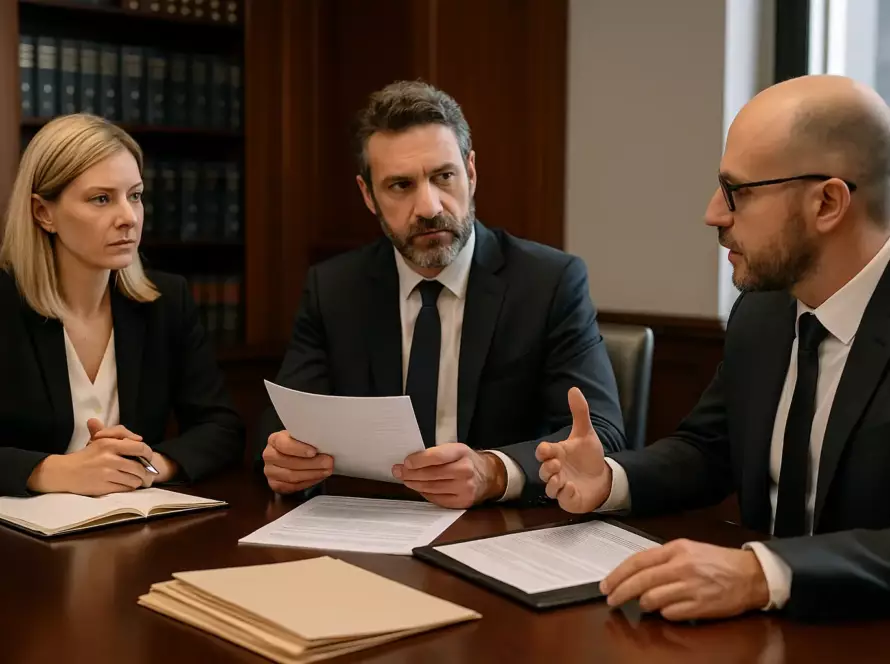 Lawyers and lessors discussing a commercial lease in the context of insolvency proceedings.